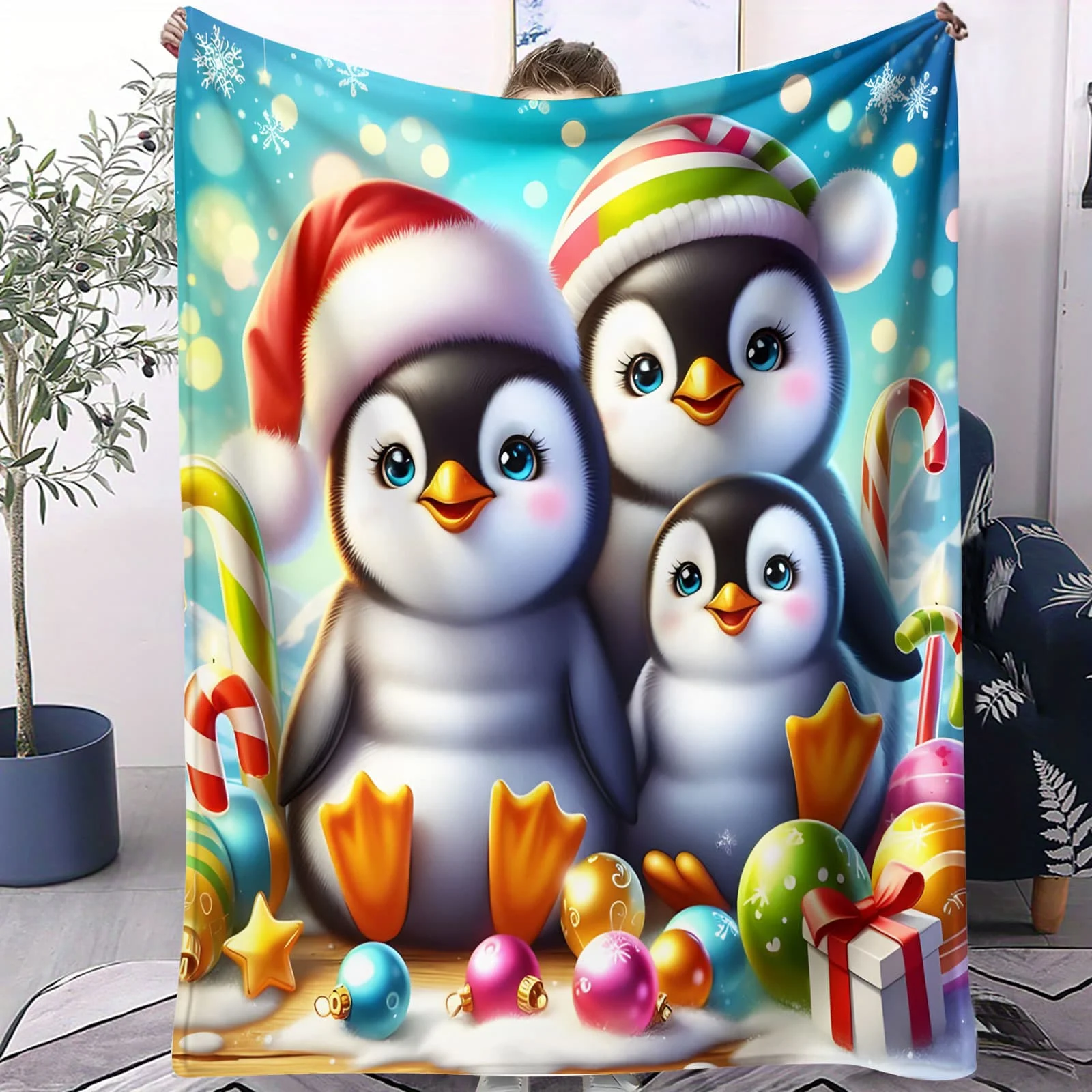 

Одеяло с пингвином в форме сердца для наушников с бриллиантами - причудливый праздничный тематический флисовый плед для кроватей, дивана, домашнего декора, уютный подарок для взрослых и детей