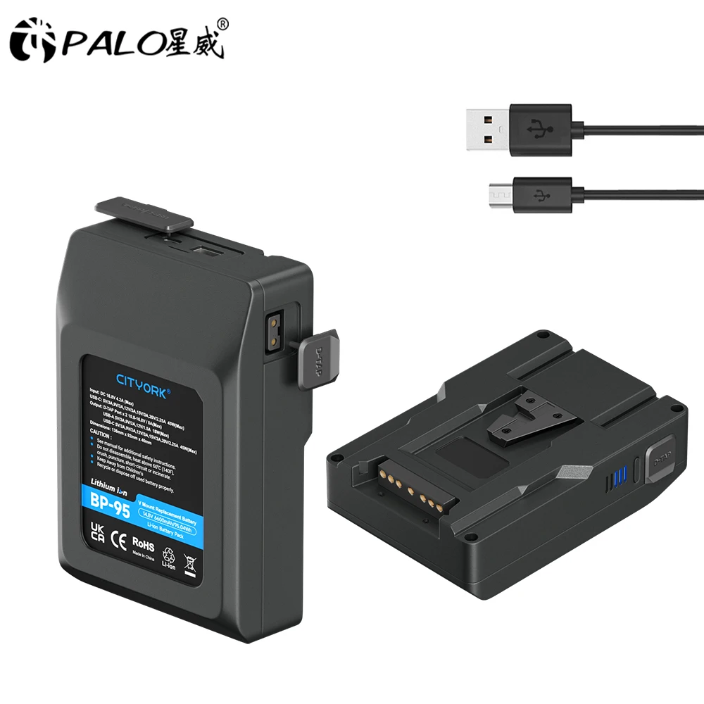 

PALO 6600mAh BP-95 V-Lock V Mount Battery for Cameras Smartphones Laptops Fast Charging Rechargeable Lithium Battery with Usb