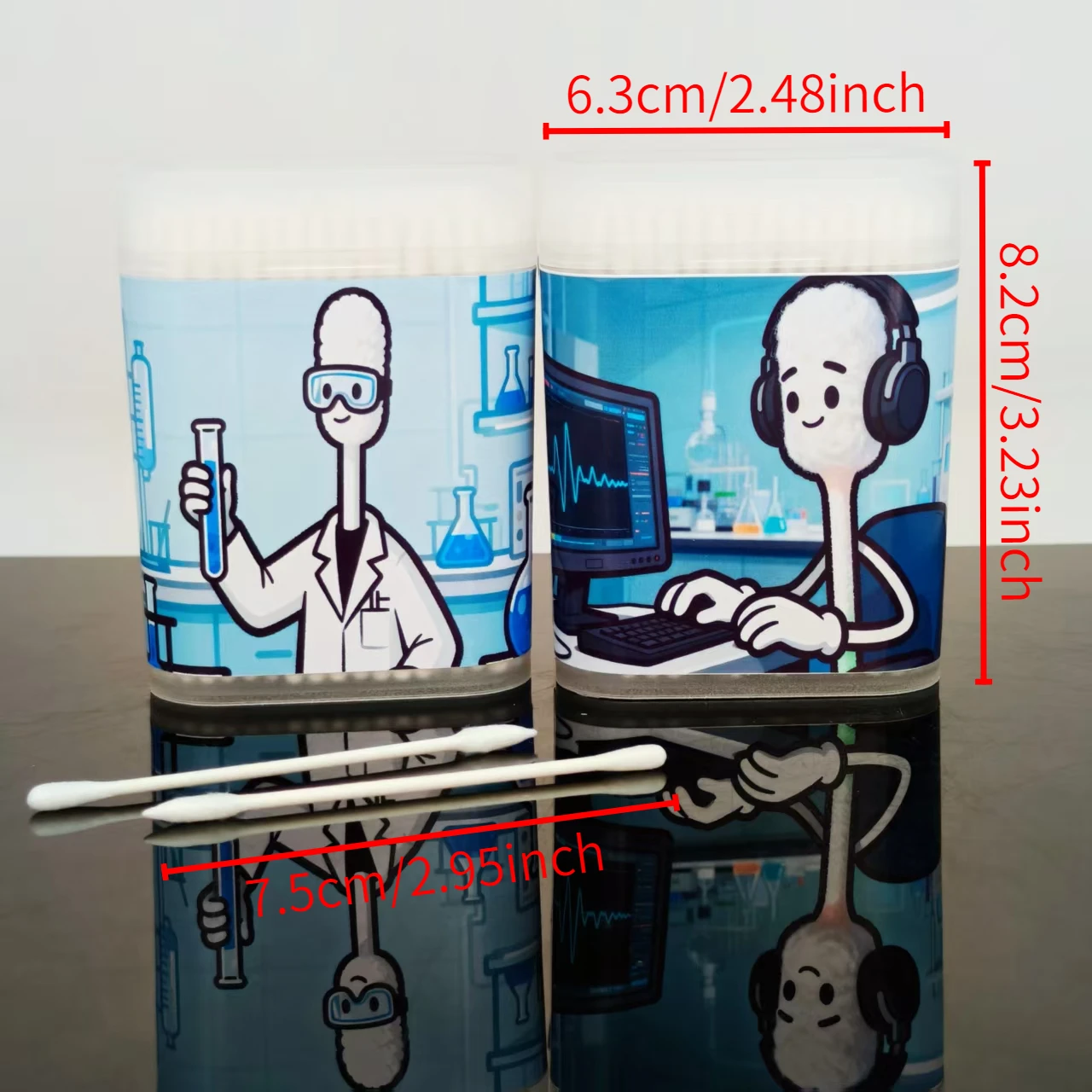 ​ 200 uds/400 Uds. Hisopos de algodón estampados de la serie Laboratory, hisopos de algodón blancos de tallo fino, hisopos de algodón de regalo ​ ​