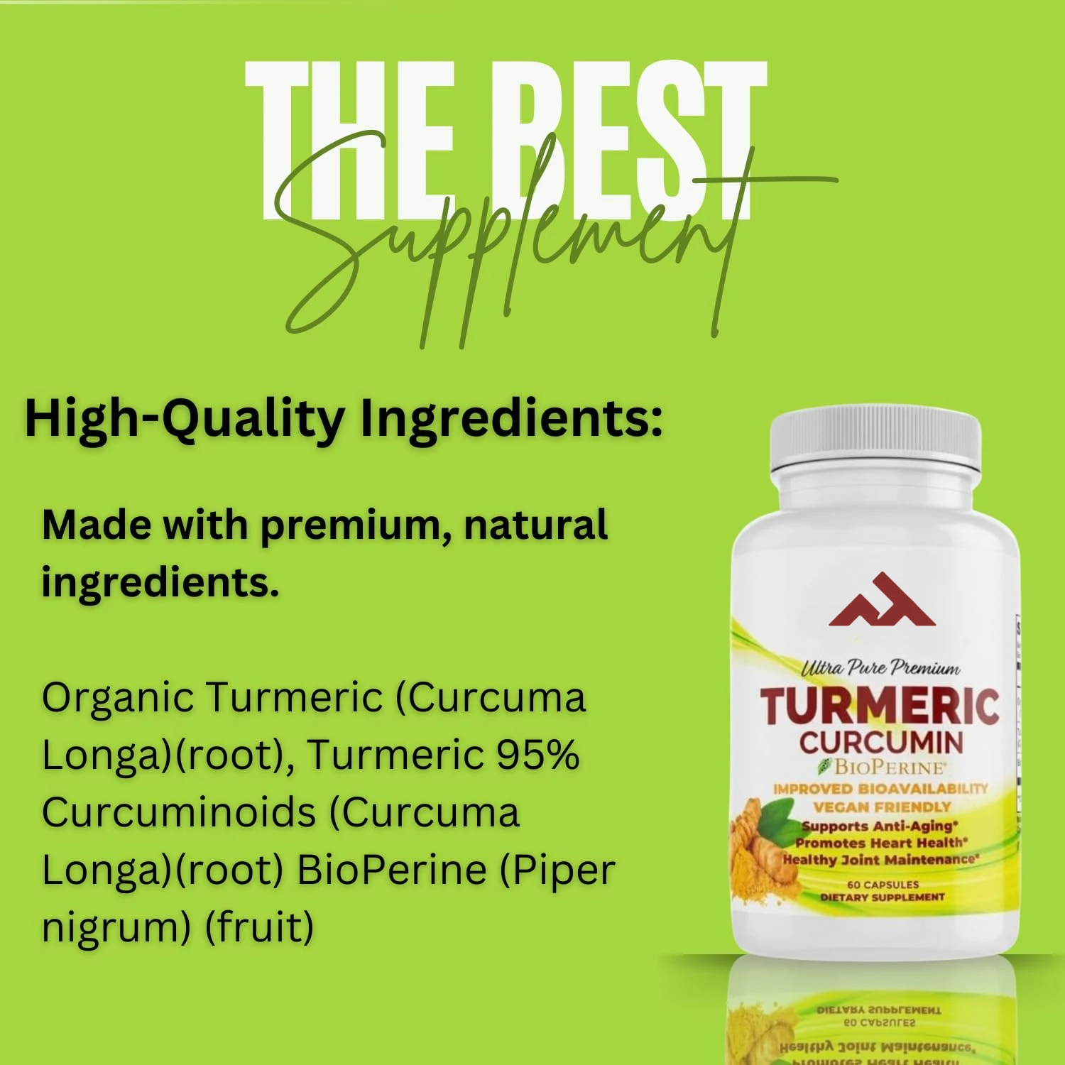 

Curcumin Supplement Containing BioPerine -60 Capsules - Turmeric Root Extract Vegetarian Friendly Daily Joint and Heart Support