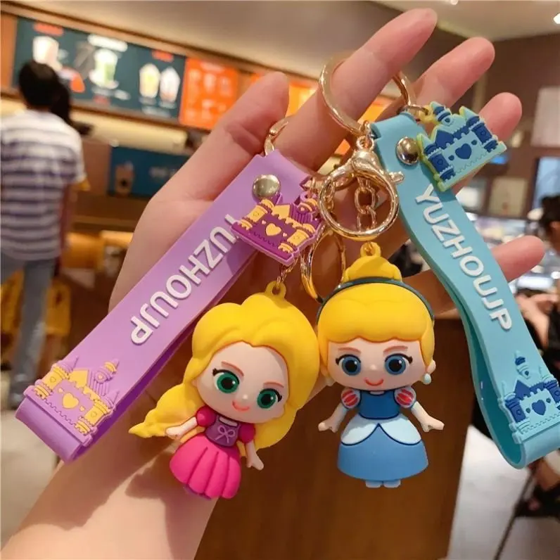 Disney Cartoon Princess Keychain Mermaid Snow White Elsa Pendant Car Keyrings Mobile Phone Bag Pendant Jewelry Kids Gifts
