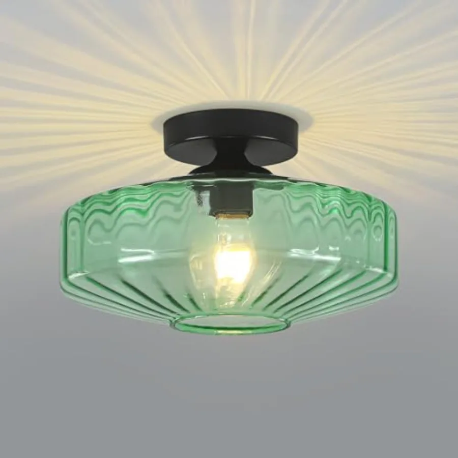 

Semi Flush Mount Ceiling Light 11.8" Vintage Glass Ceiling Lights 1-Light Mid Century Modern Drum Close to Ceiling Light Fixtur