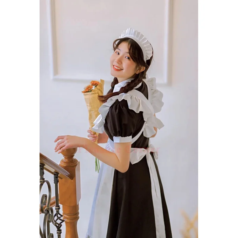 2025-12-2021-コスプレ制服カフェかわいいロリータドレス黒と白の伝統的なロングスカートメイド服