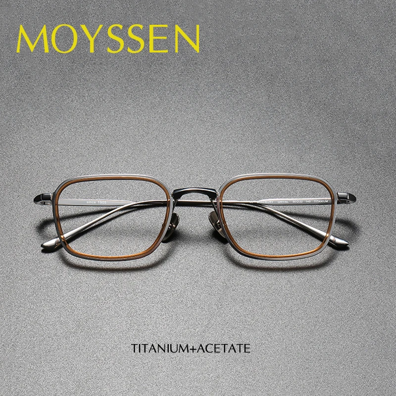 Japan Luxury Brand Pure Titanium Rectangular Frame Eyeglasses Man Business Style Square Acetate Optical Myopia Lenses Glasses