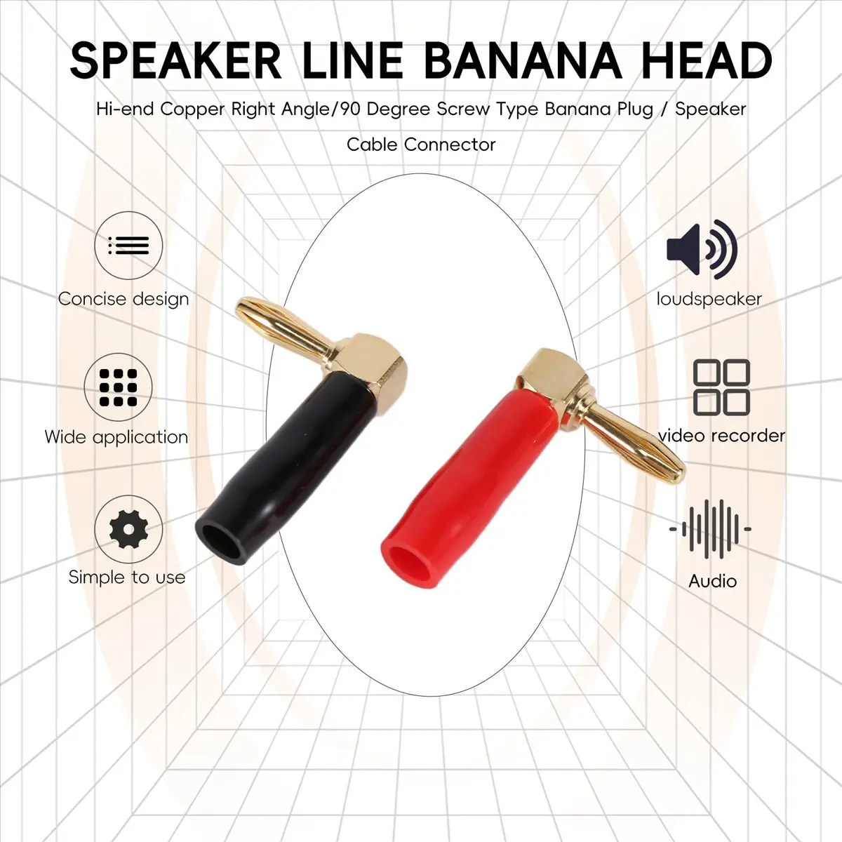 T35C [4 Pack] Hi-end Copper Right Angle/90 Degree Type Banana Plug / Speaker Cable Connector [Banana De L]