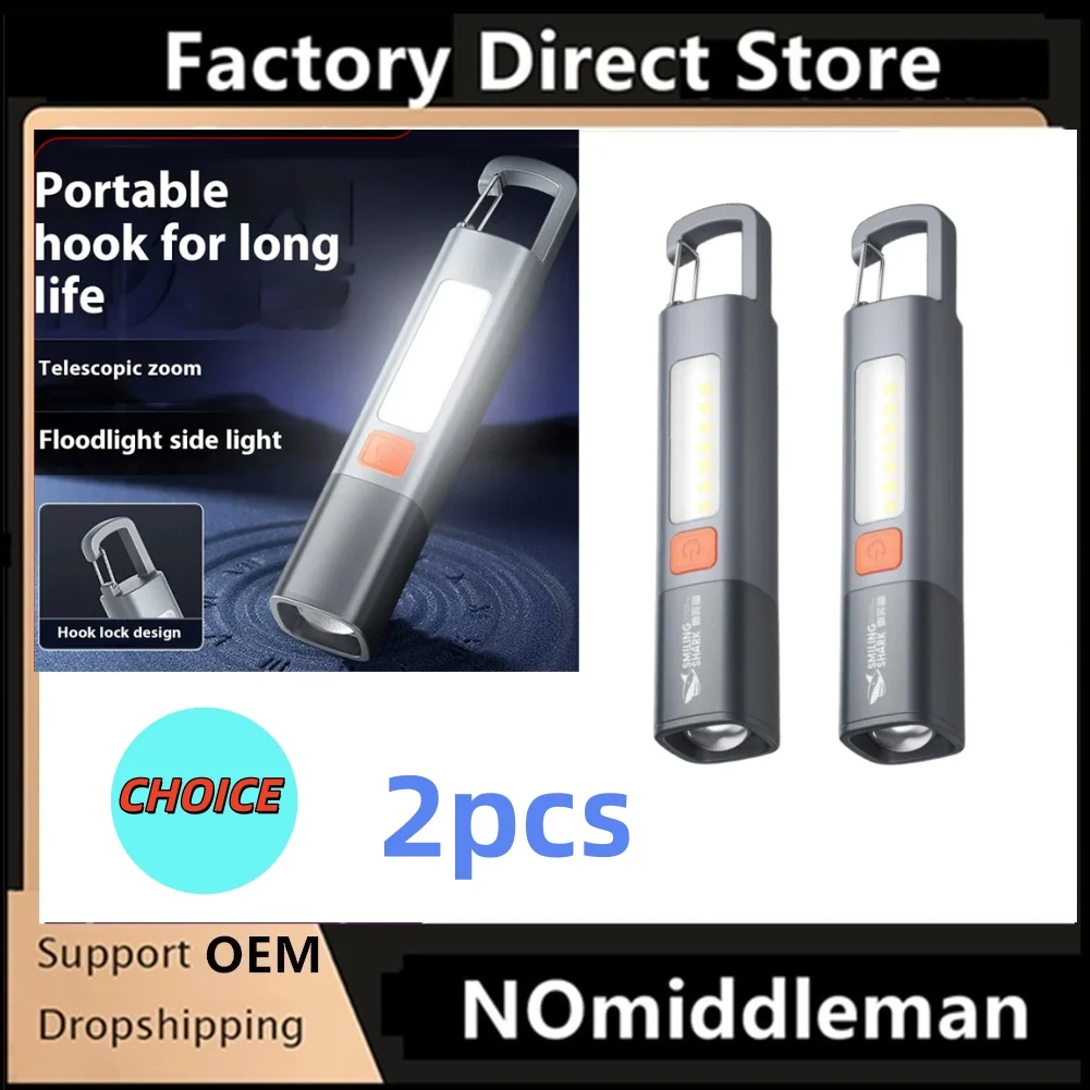 

2 шт., сильное освещение, фонарик из АБС-пластика, зарядка через USB, портативный уличный фонарик EDC, подвесные фонарики для кемпинга, телескопический фокус COB Sid