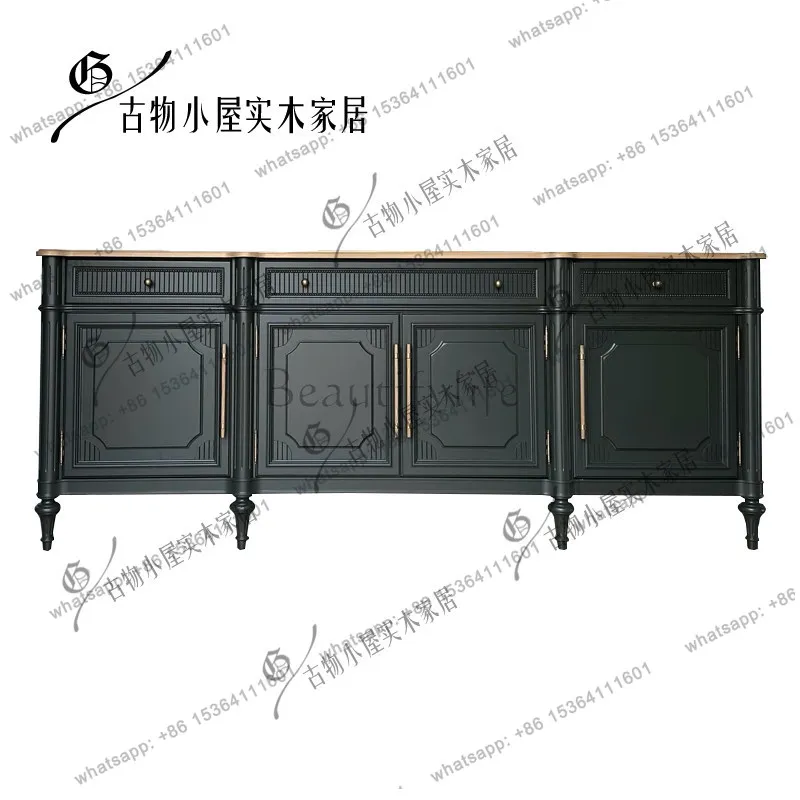 French black carved porch cabinet entry solid wood light luxury storage cabinet customization