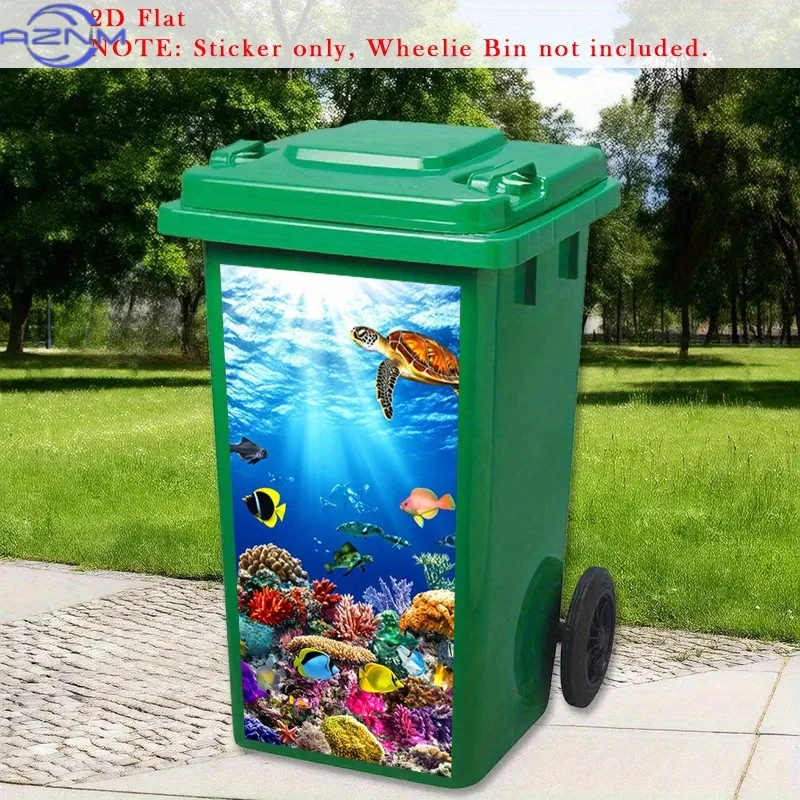 1pc Self-Adhesive Removable Ocean Life Trash Can Sticker - Underwater Scene with Coral Reef, Fish, Turtles & Nemo - PVC Glossy