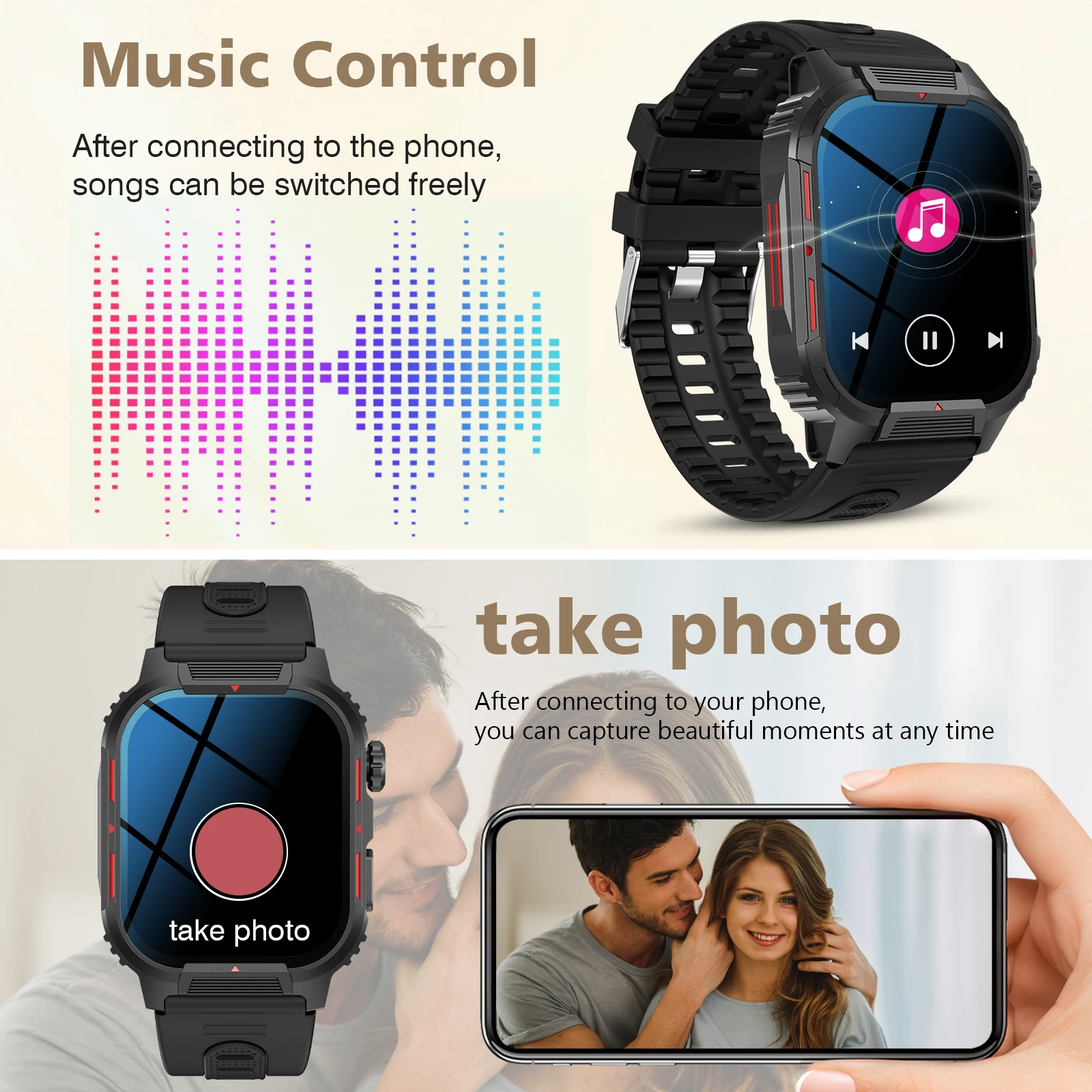 ساعة ذكية مع جهاز تعقب اللياقة البدنية، بلوتوث، إشعارات المكالمات، والمراقبة الصحية المتوافقة مع أندرويد وآيفون.