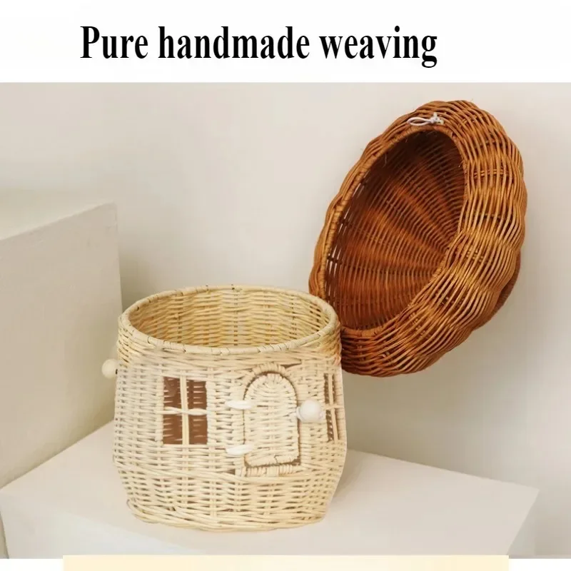 Cesta de setas, caja decorativa hecha a mano, almacenamiento tejido, organizador de mimbre con tapa, juguetes de escritorio para guardería, decoración de accesorios de Picnic