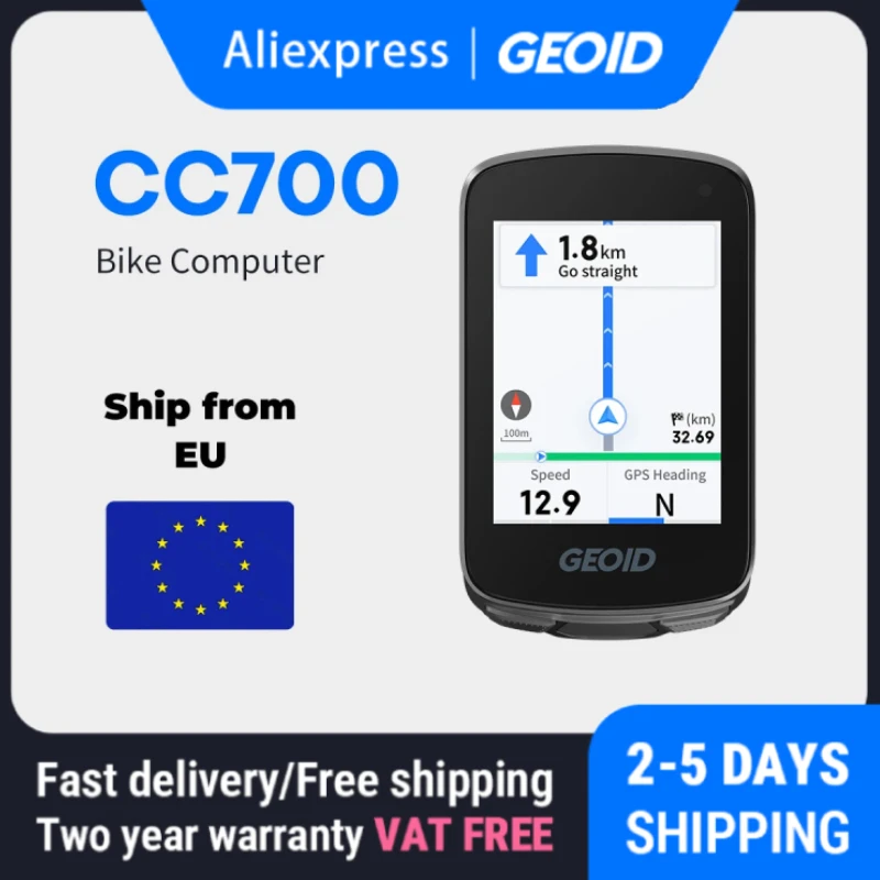 Ordinateur de vélo GPS GEOID CC700 avec écran couleur de 2,8 pouces, compteur de vitesse, navigation d'itinéraire, WIFI, étanche, odomètre de cyclisme