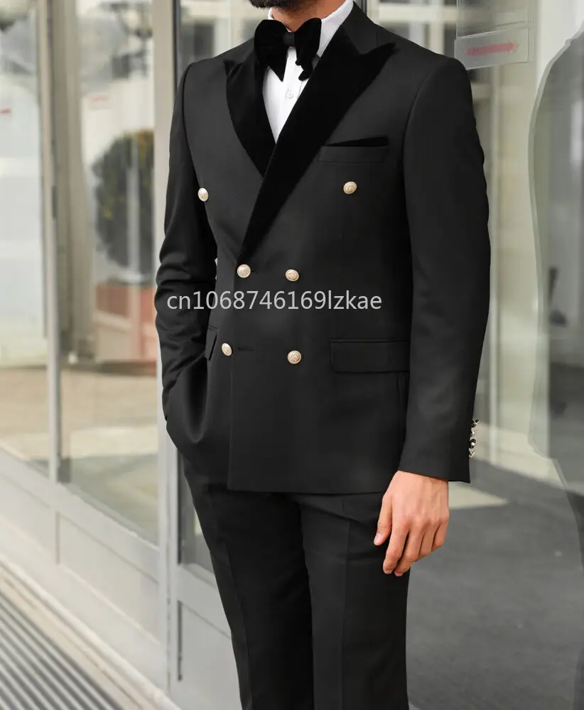 2025  Business Men Suits Groom Wedding Formal Double Breasted Regular Fit Peak Lapel  Men Suits  Traje Americana Hombre