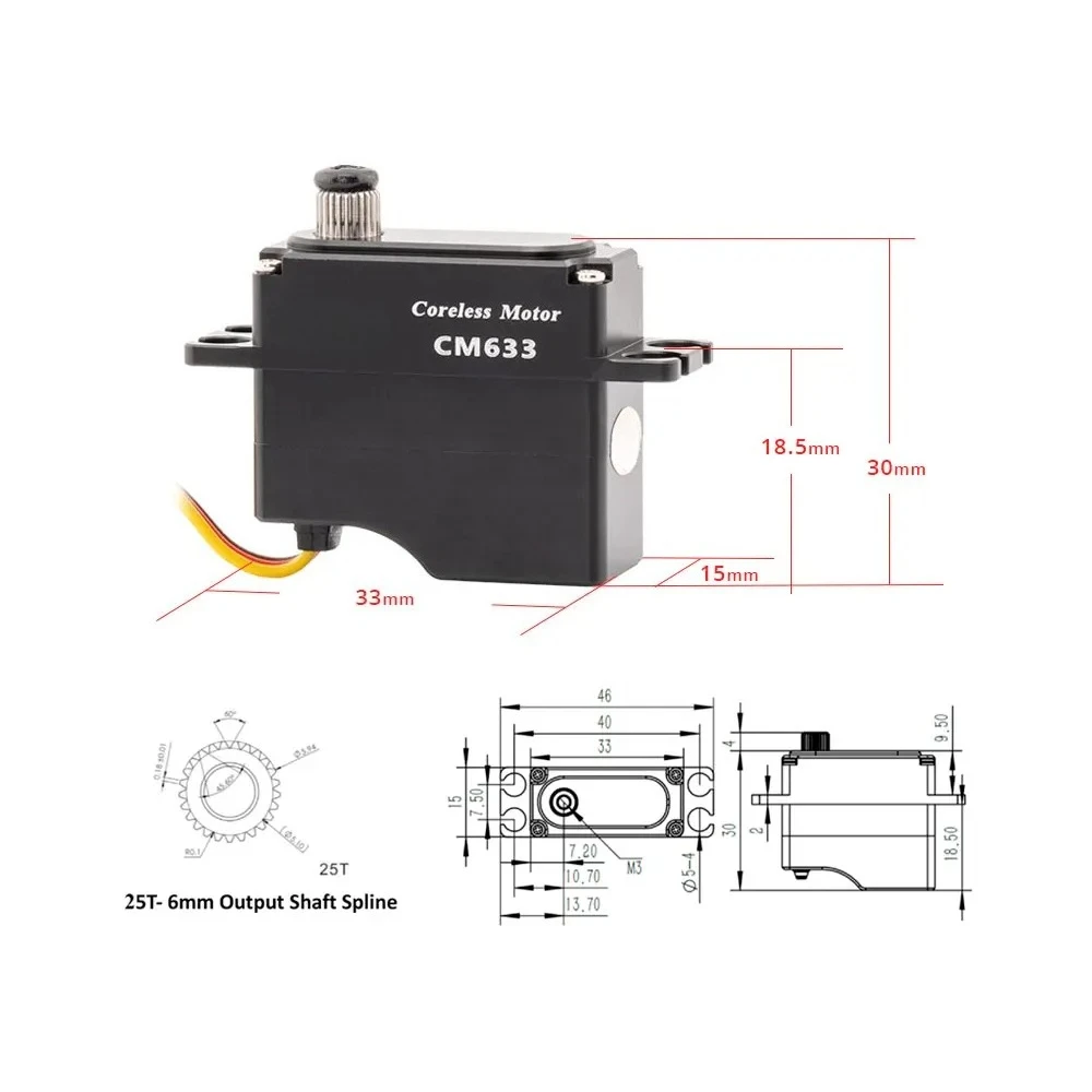CM633 15kg 0.08sec Mini Digital Coreless Metal Gear Servo for RC Cars Aerobatics Planes