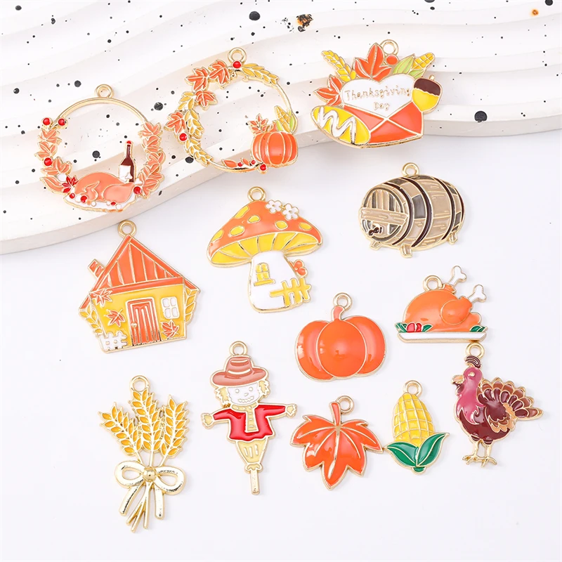 

Duarte 20Pcs/Lot Cute Enamel Thanksgiving Food Pumpkin Corn Charms Pendants for Jewelry Making DIY Necklace Earrings Accessories