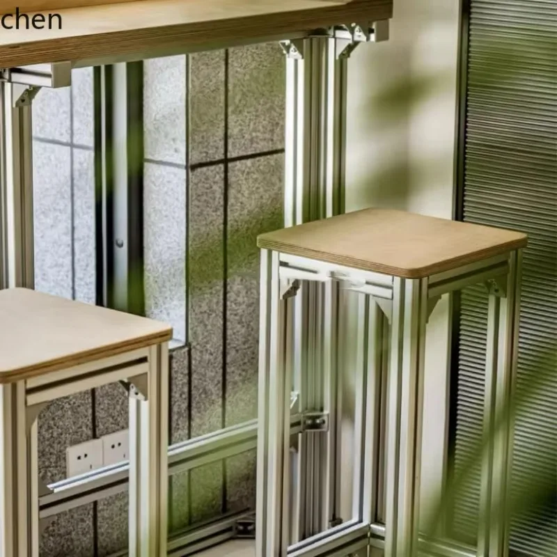 modern birch long narrow table against the wall high table aluminum profile milk tea shop bar table and chair combination