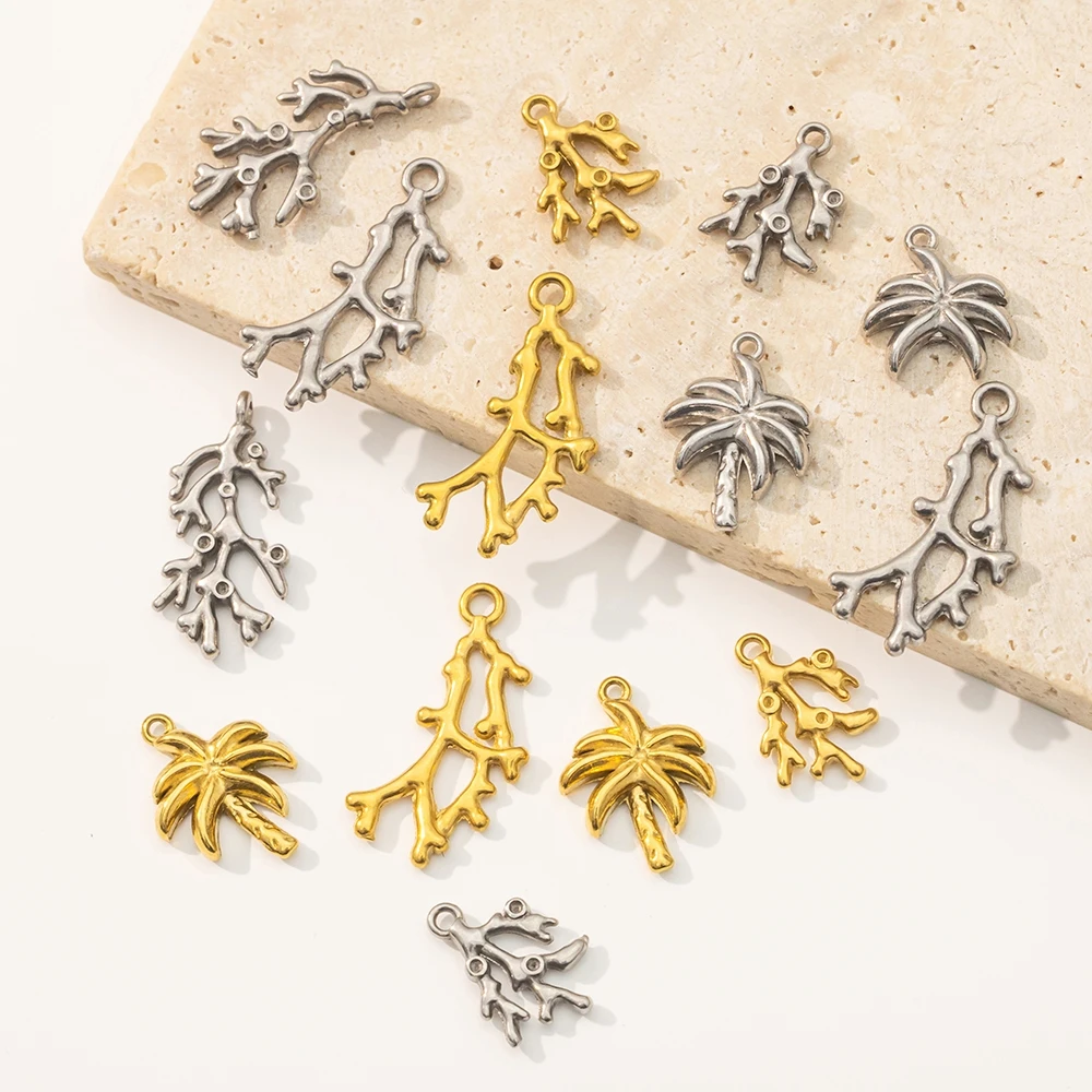 

5pcs Stainless Steel Gold Coconut Tree Branches Style Pendant For DIY Earrings Bracelets Necklace Charms Jewelry Making Supplies