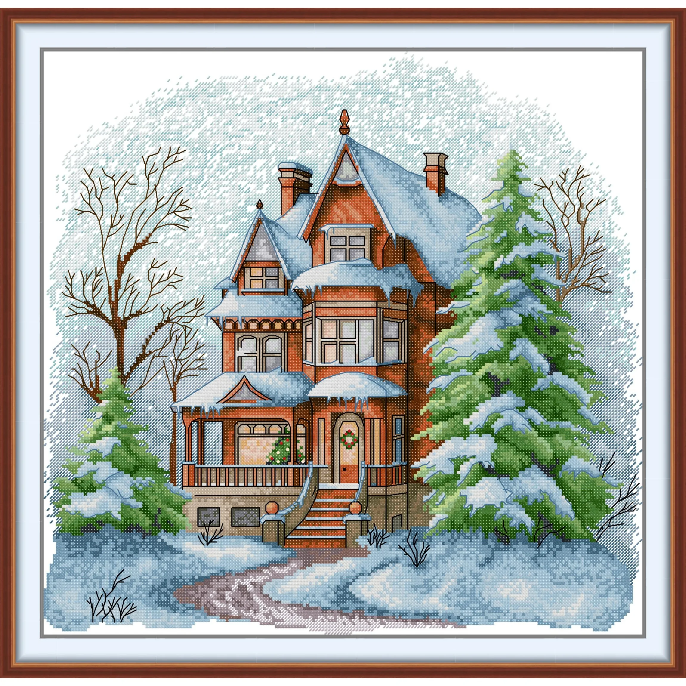 

Joy Sunday Новый набор для вышивки крестом с предварительной печатью Easy Pattern Набор для вышивки из штампованной ткани Аида - Зимняя вилла