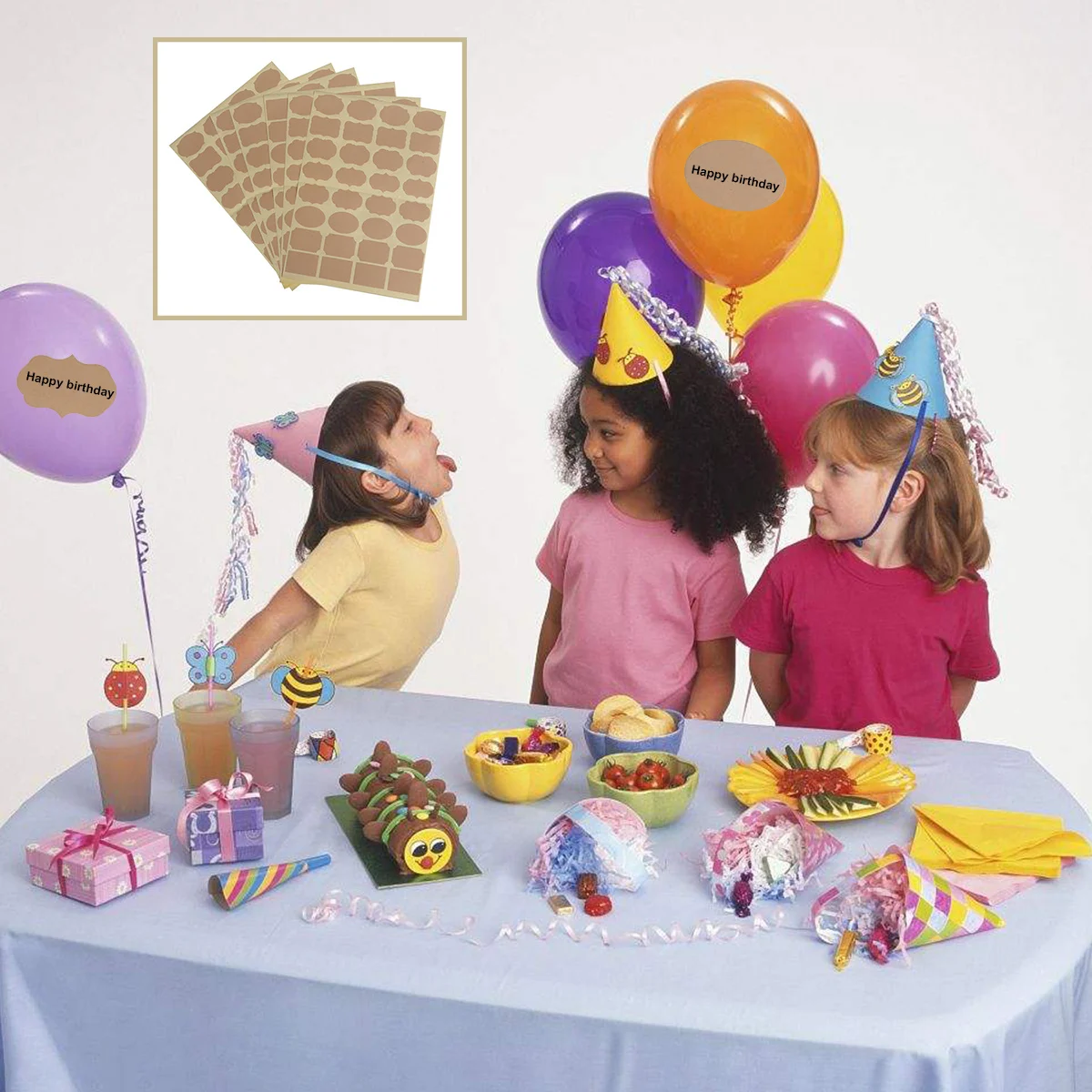 

6pcs Vintage Adhesive Stickers Kraft Paper Labels For Party Birthday Decoration Cartoon Sticker Rolls Label Paper Party Sticker