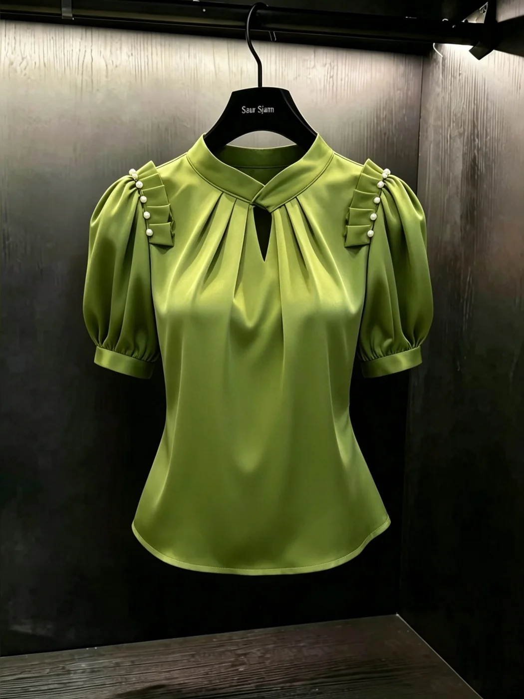 

Fashionable Hollow out Short Sleeve Shirt Elegant Slimming Unique Design French Style Loose Fit Breathable Women's Summer Top