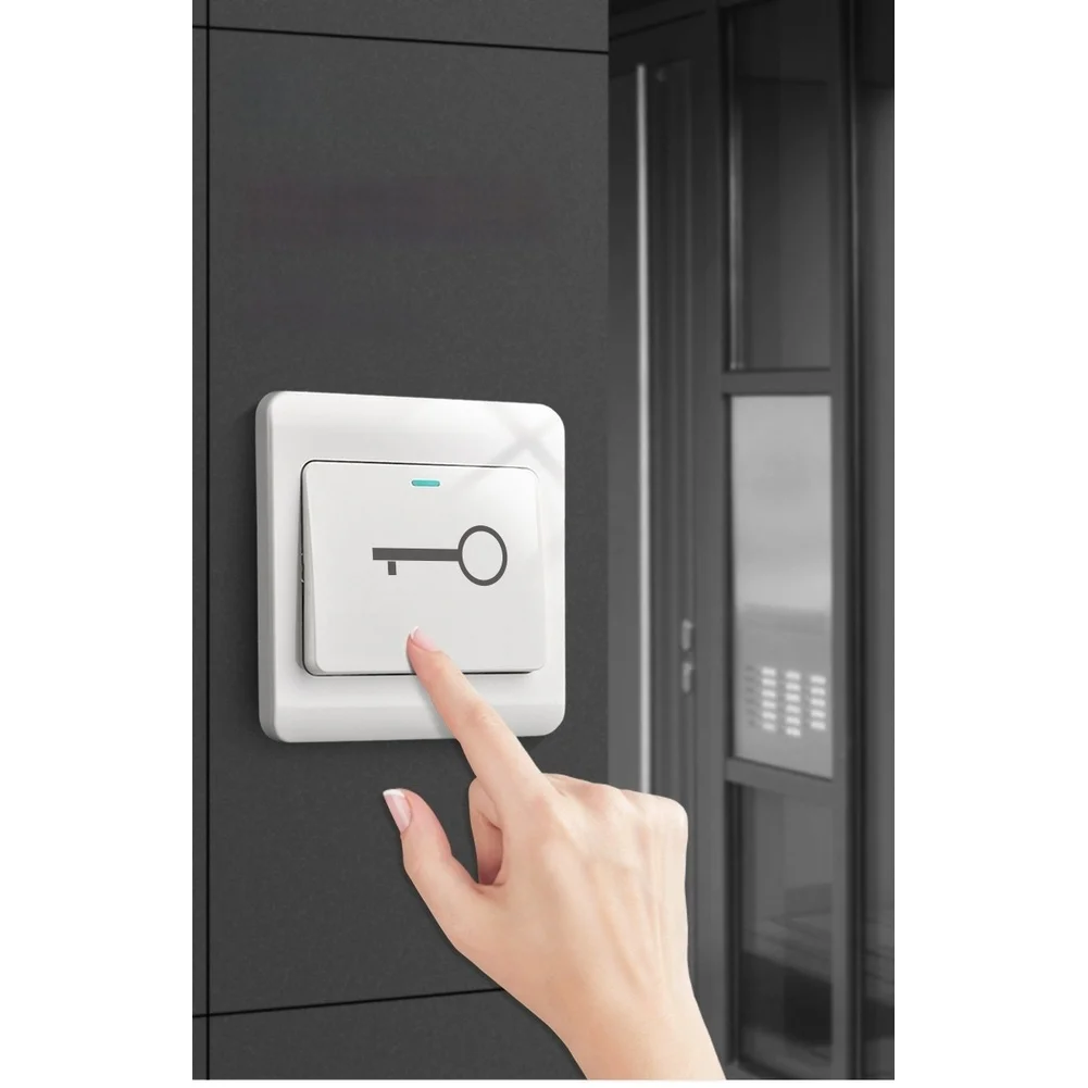 2-Pack Self-Resetting Pass Control Switch With Doorbell, Tin-Phosphor Bronze Contacts, Flame-Retardant PC, 86x86mm For Hotel & S