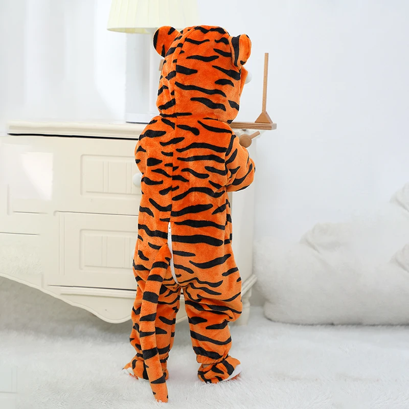 Animal Tiger Kigurumis Baby Girl Clothes Romper Winter Soft Warm Infant Onesie  Cosplay Costume Hooded Zipper Jumpsuits