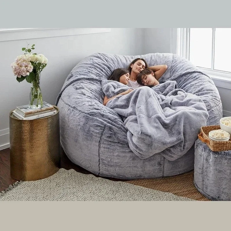 

Extra large bean bag cover 7ft foam filled living room sofa faux fur giant sofa bed bean chair