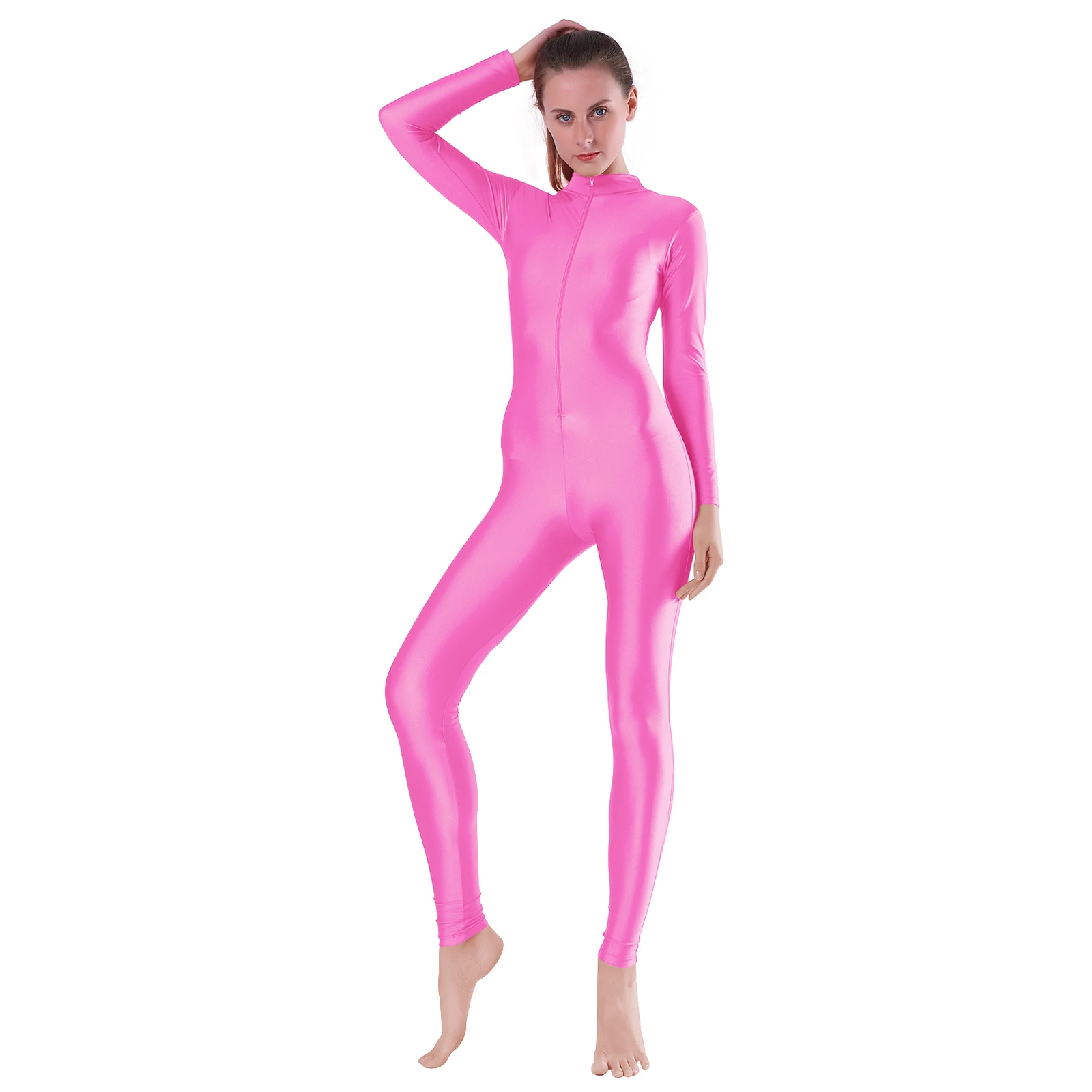 AOYLISEY Adult Dance Long Sleeve Unitard for Women Spandex Jumpsuits Suit One Piece Turtleneck gymnastic unitards Men Dance Wear