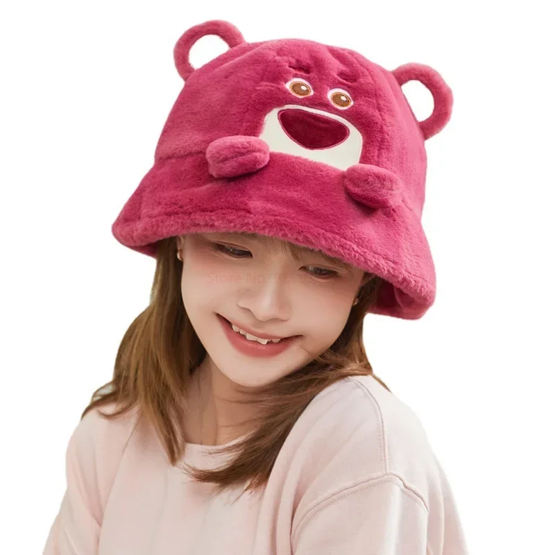 Disney Lotso Plush Hat Winter Warm Hat Kawaii Girl Toy Story Strawberry Bear Plush Hat Girls Birthday Gift Kawaii Cosplay Toys