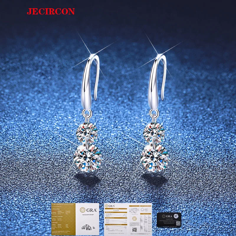 

JECIRCON Total 3 Carats All Moissanite Drop Earrings for Women S925 Sterling Silver French Tassel Fashion Light Luxury Ear Hook
