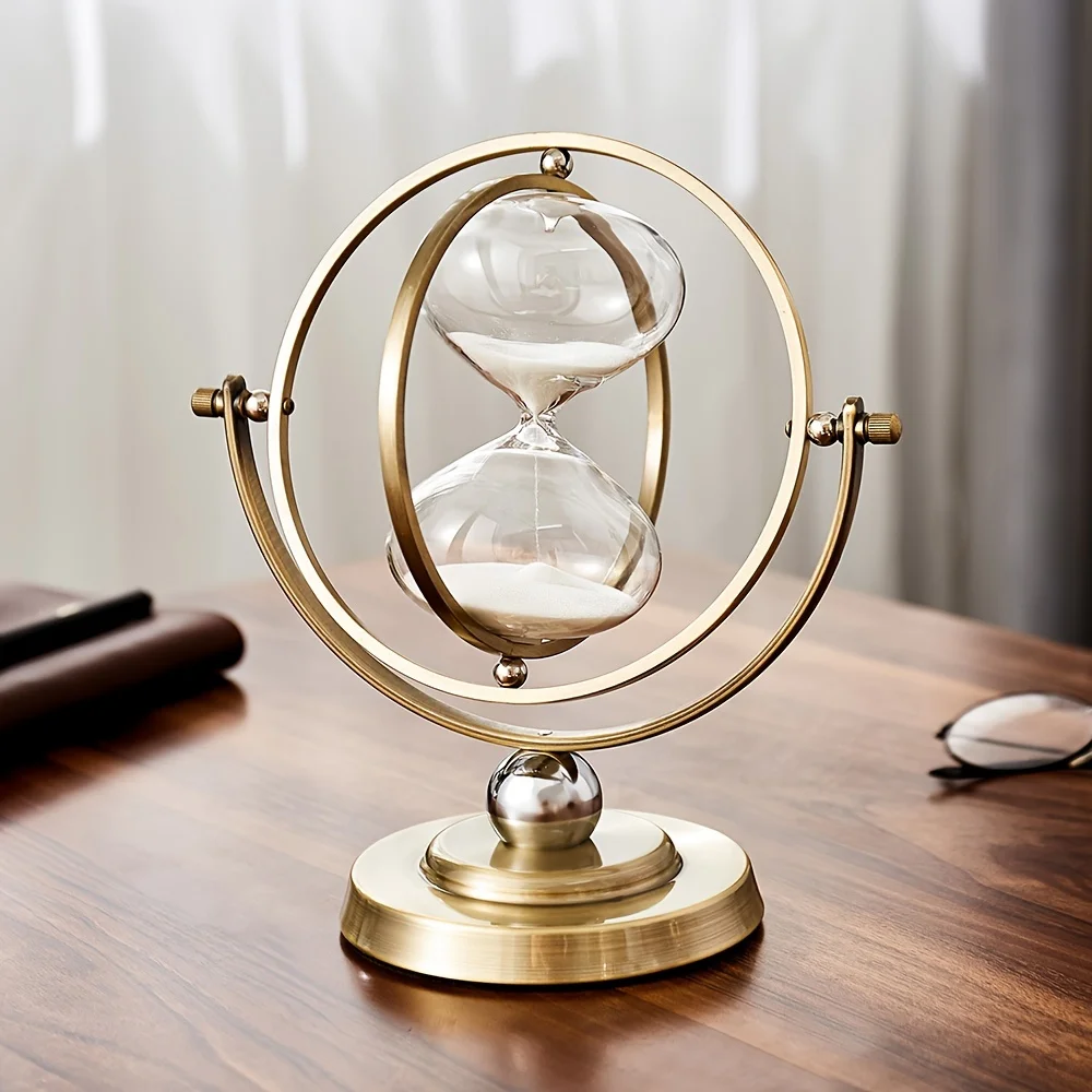 

1pc, 30-Minute White Sand Timer, Antique-Inspired 720° Rotating Hourglass, Metal & Glass Vintage Sand Clock For Home Decor
