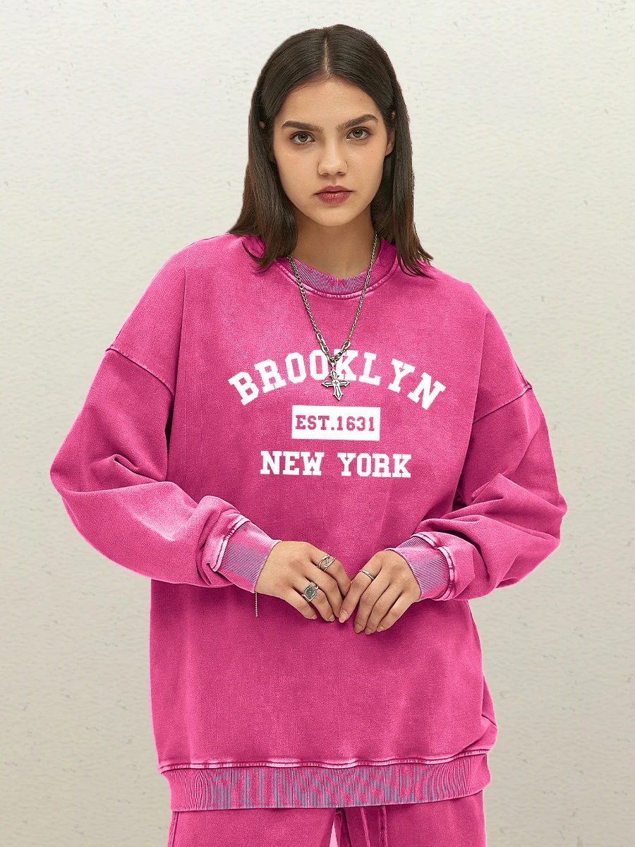 

Brooklyn Est. 1631 New York Letter Prints Woman Washed Cotton Sweatshirt Fashion Soft Clothes Casual Autumn Hoodies Loose Tops