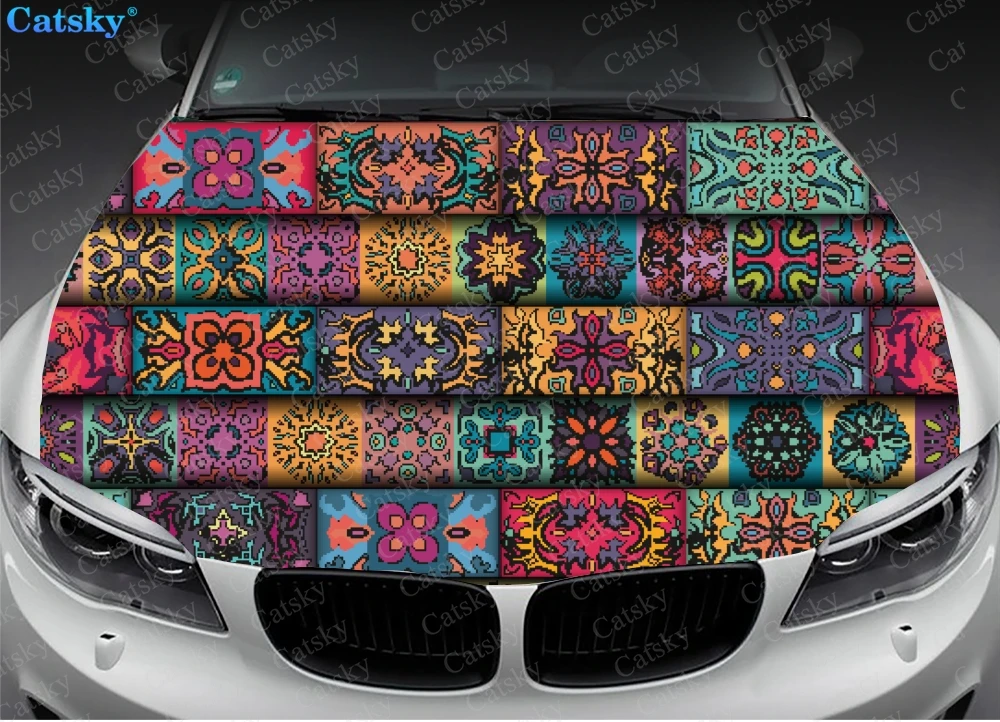 Ethnic Style Printstyle,Mandala,Car Floor Mats,Car hood wrap lion decal, bonnet vinyl sticker,  CUSTOM made to Fit Any Car