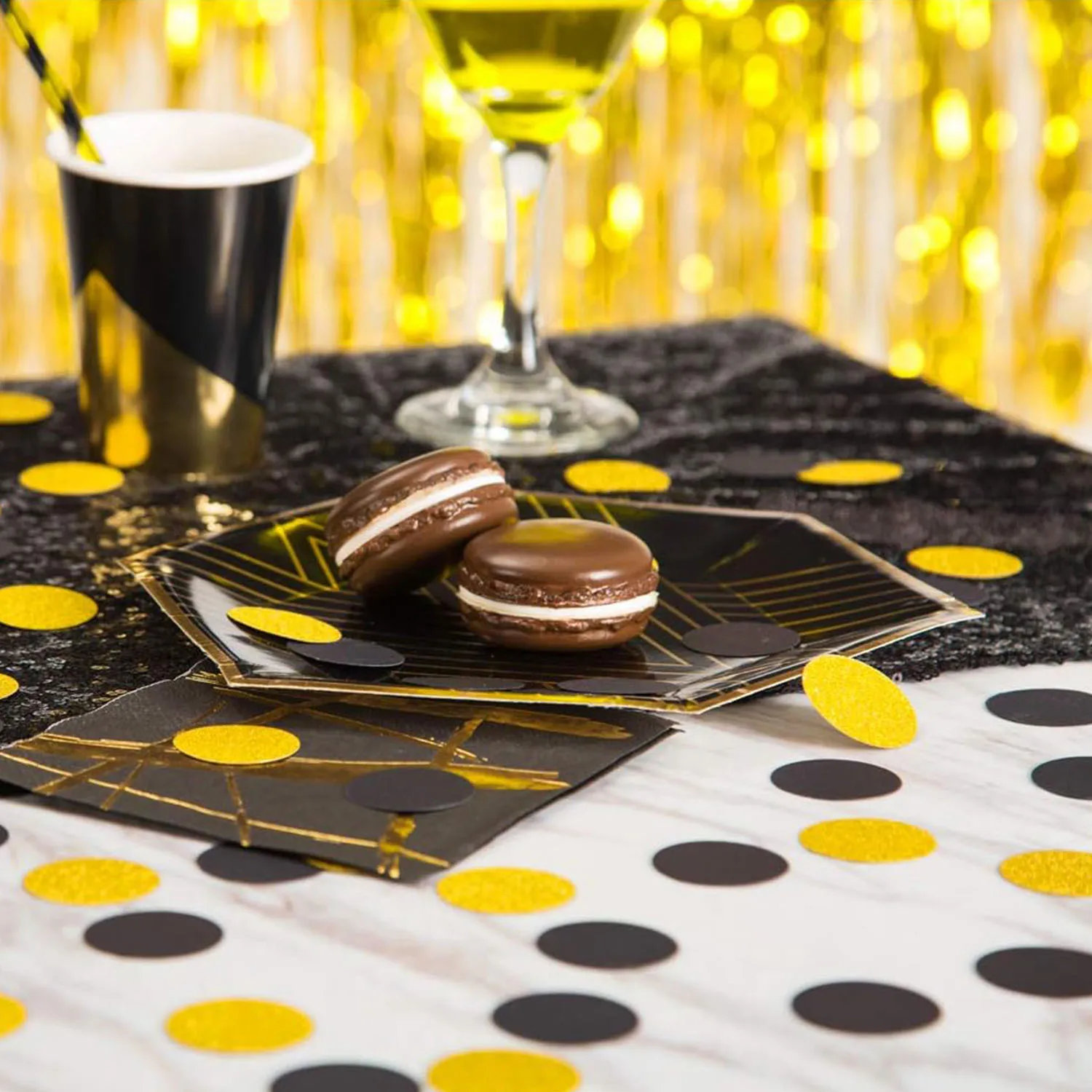 Glitzernde Konfetti-Kreise für Hochzeits- und Partydekoration sowie Tischdekoration, 1,2 Zoll Durchmesser (Glitzergold, Schwarz, 200 Stück) – Detail 4