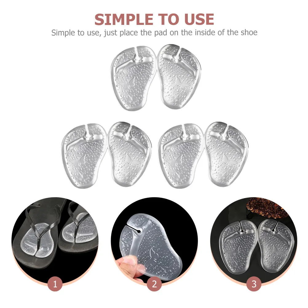 

3pcs Flip-Flops Gel Cushions Toe Protectors Anti-Slip Shoes Grip Protection Insoles Forefoot Reusable Non-Slip Sandal Inserts