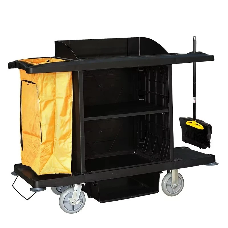 Plastic Thickened Open Design Room Service Cart 4 Casters Double-Sided Linen Cart Cleaning Handcart Multi-Functional Cart