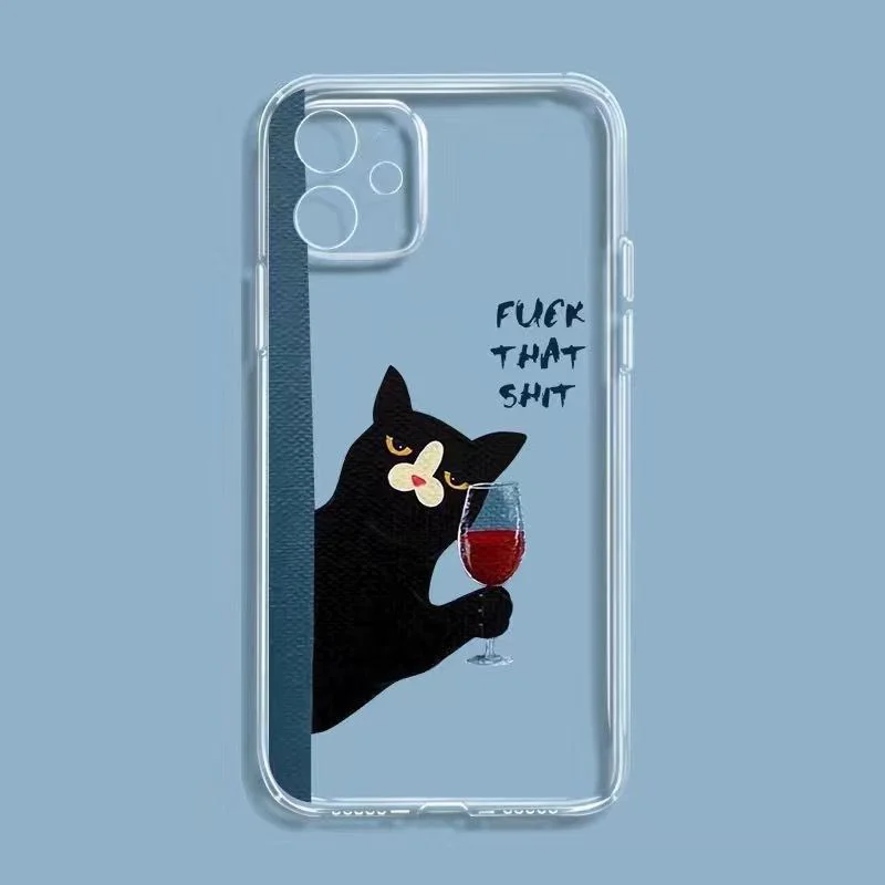 Jokes Black Cat Phone Case For IPhone 15 Pro Max 11 12 13 14 Mini X XR 7 8 SE Plus SE2022 Kawaii Carton Animals Cute Cats Covers