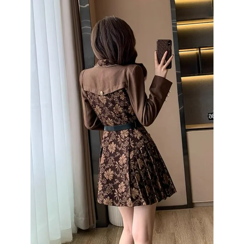 Vestido de terno profissional, moda, temperamento confortável, sentido sofisticado, outono feminino nova moda de manga comprida saia plissada