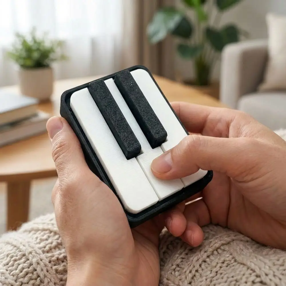 3D Printed Piano Stress Clicker Keychain Novelty 5-key Press Fidget Piano Clicker Charm Keyring Plastic Click Sound Effect