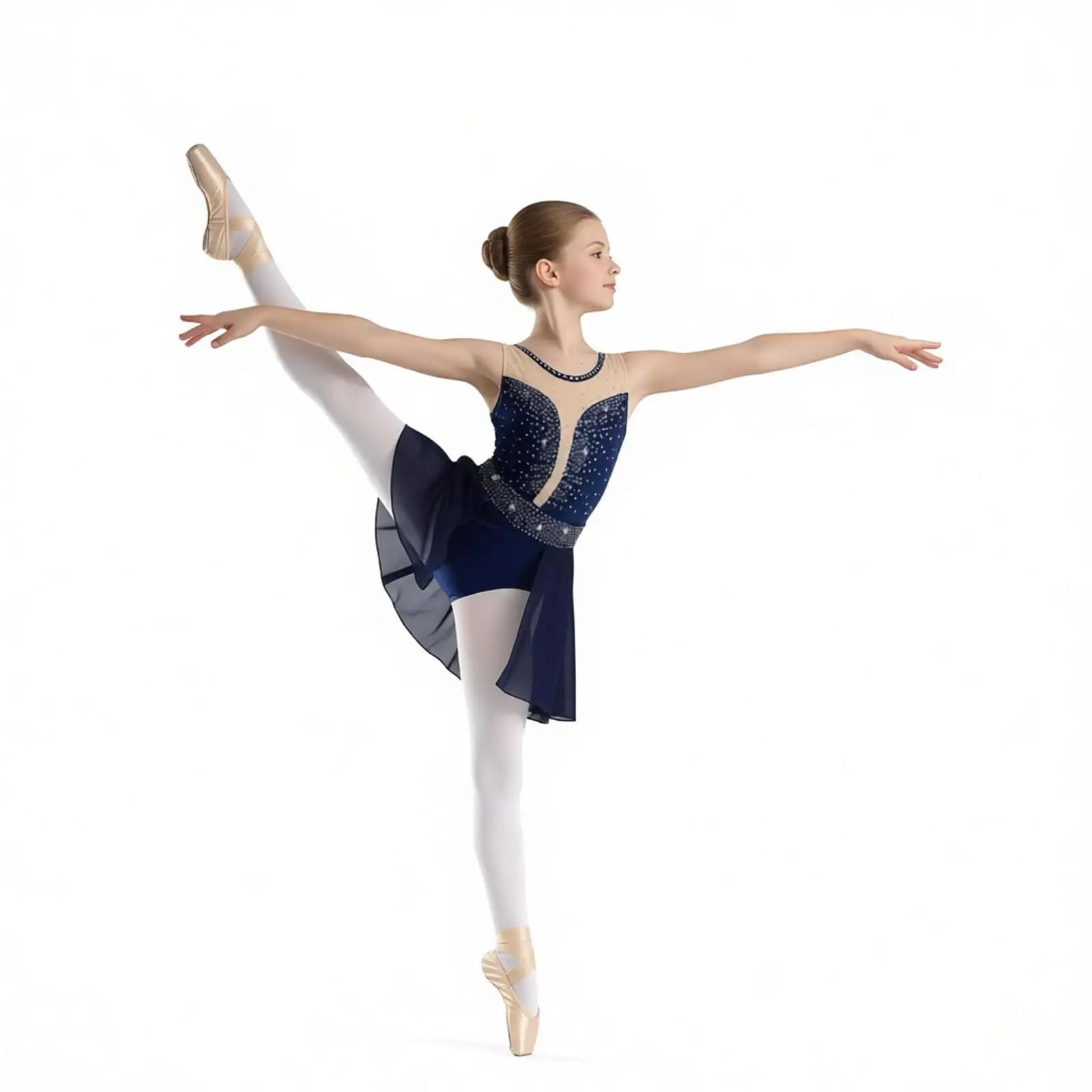 

Rhinestone Gymnastics Figure Skating Dress for Teen Girls Long Sleeve Sheer Mesh Tutu Ballet Leotard Lyrical Performance Costume