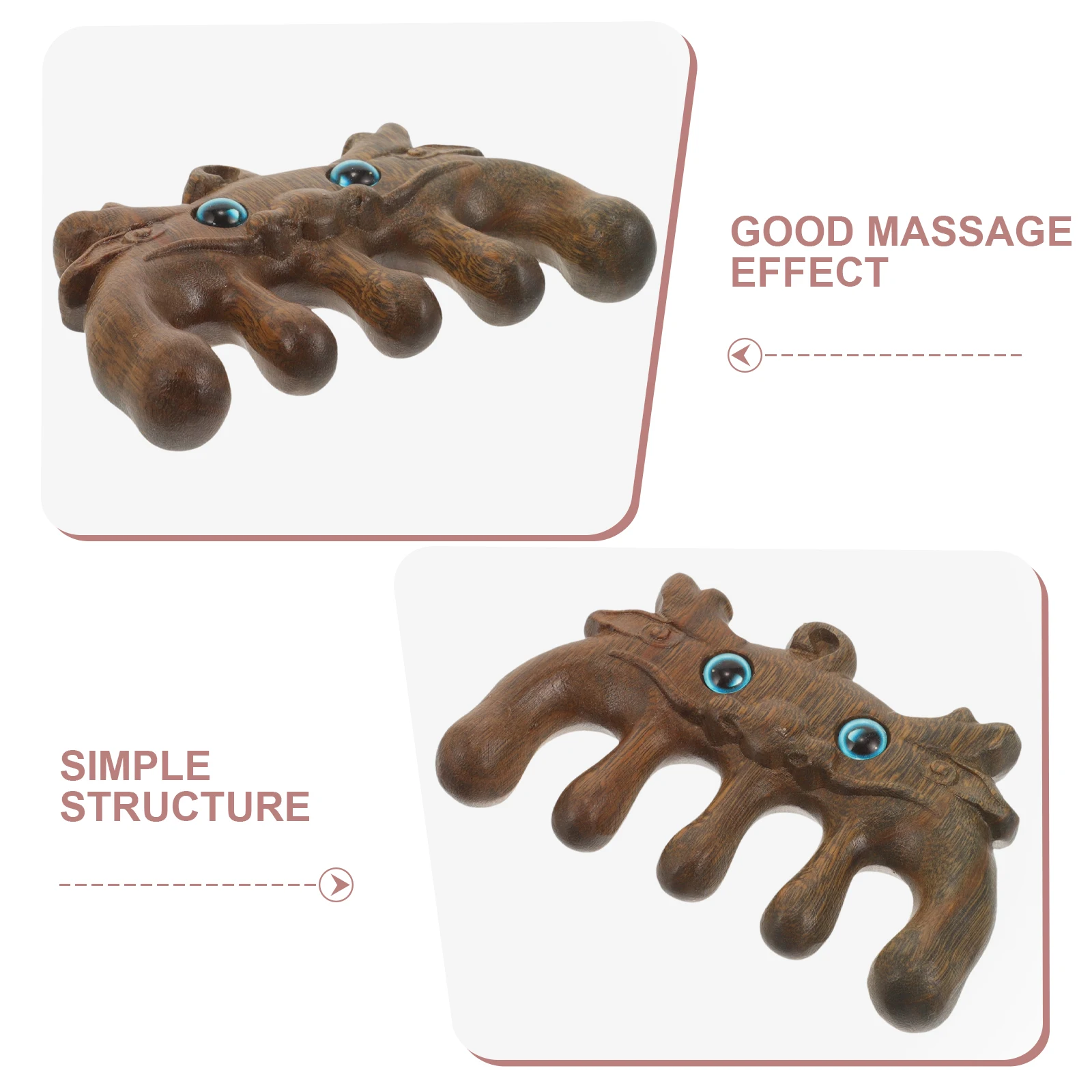 

Green Sandalwood Massage Comb Wide Tooth Scalp Wooden Hair Detangler Curly Blue Eyes Dragon Carving Double Sided Acupressure