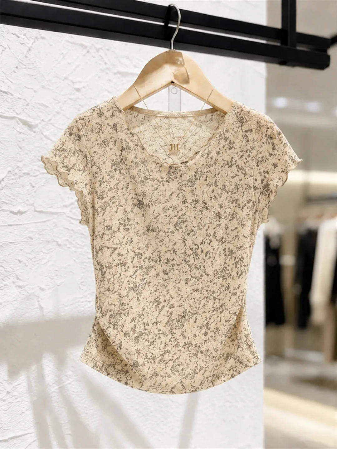 

Summer 2026 Korean Style Floral Print Short Sleeve T-Shirt Women's Fashion Slimming Trendy Top round Neck Straight Cut Silk
