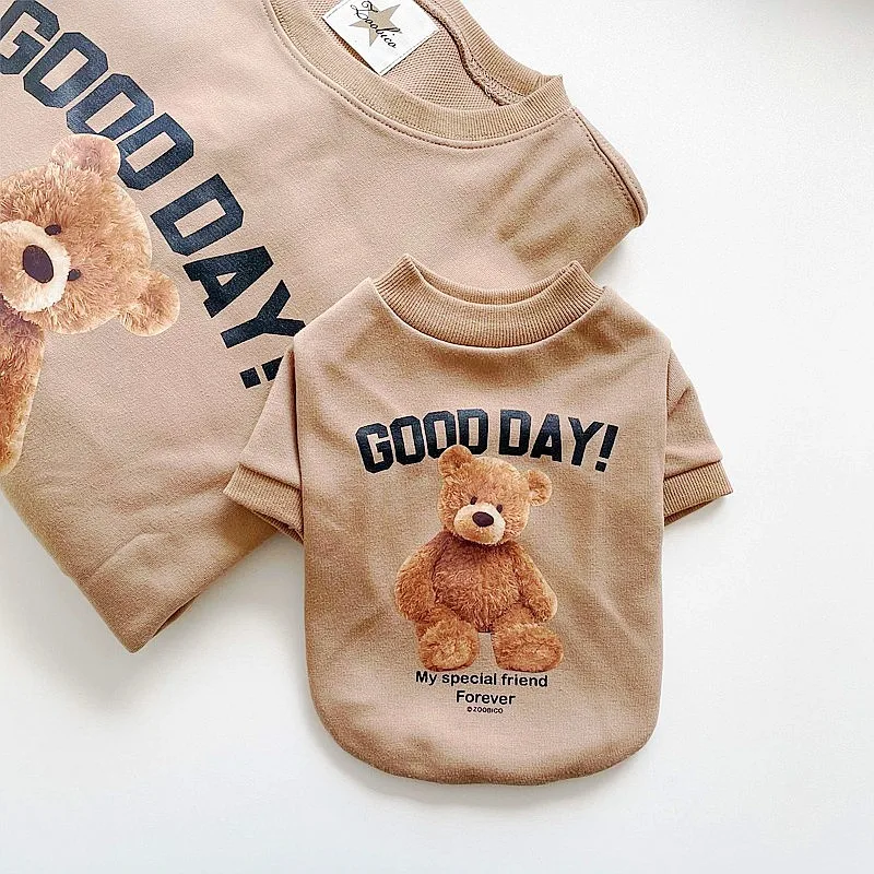 Cartoon Bear Dog Hoodies Autumn Cat Sweatshirt Cute Print Puppy Outfits Fashion Dog Clothing Soft Pet Hoodies Chihuahua Clothes