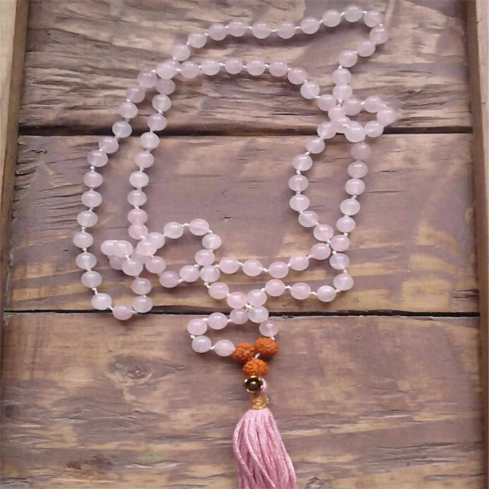 6mm 108 Rose Quartz natural necklace Buddhist Prayer Beads yoga Spiritual Tranquility Bohemian Healing Sacred wear Unisex Mala