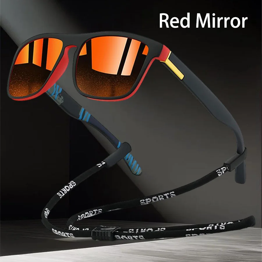 Outdoor-Sonnenbrille mit klassischem quadratischem Rahmen, modische Sonnenbrille, Fahrbrille, Angel-Schutzbrille für Herren und Damen mit Kette – Detail 3