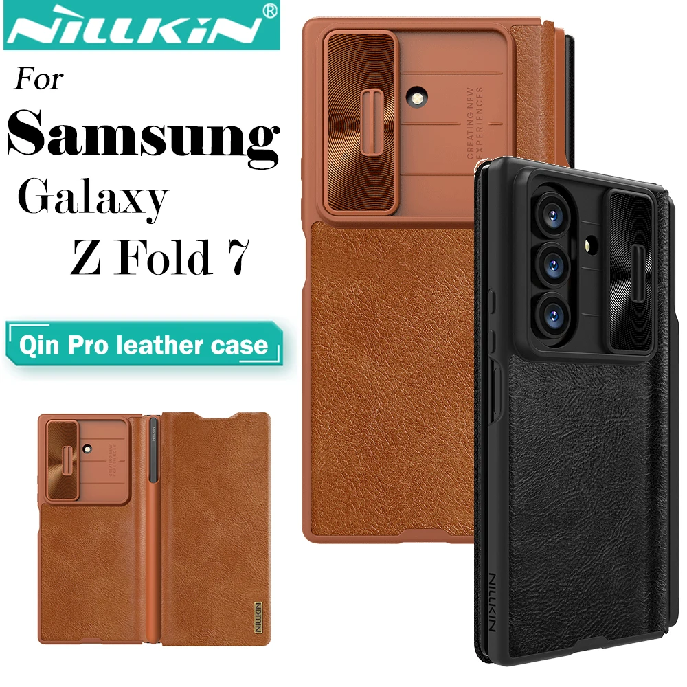 

NILLKIN For Samsung Galaxy Z Fold 7 Qin Series Pro Leather Case Shockproof Camera Slider Protection Cover (S Pen version)