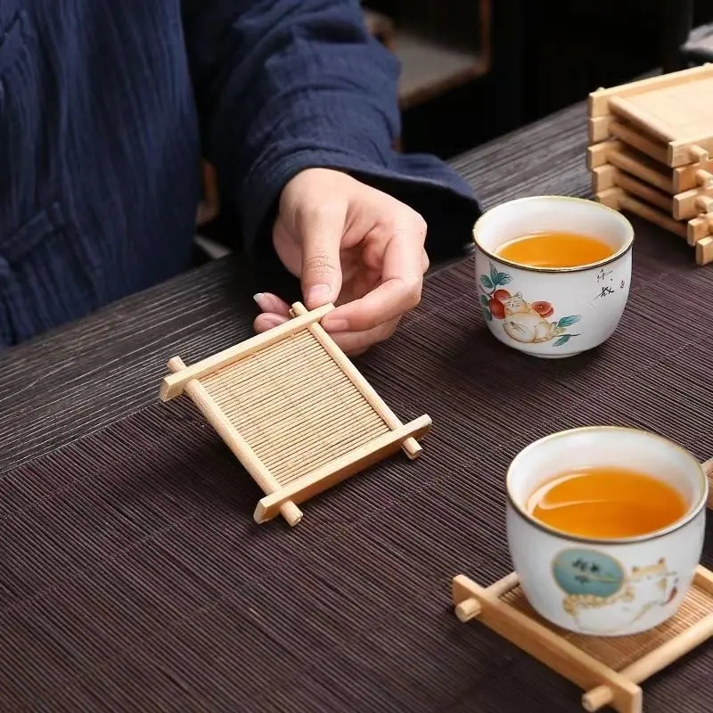 Bamboo Square Coasters Coffee Mug Cup Mats Heat Insulated Table Placemats Snack Trays Placemats Tea Ceremony Decoration Kitchen