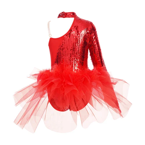 Imagen 2 del producto Niños Niñas lentejuelas brillantes falda de tul tutú Ballet leotardo niños gimnasia mono baile mono adolescentes traje de patinaje
