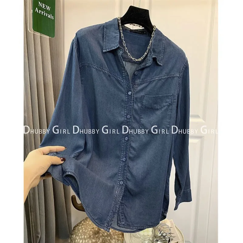 

Fashionable Street Party Blue Comfortable Top Commuter Women's Shirts Loose Summer Korean Street Wear Tops Blouse