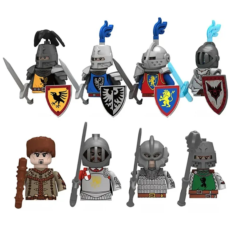 Medieval Building Blocks Crusades Hospitaller Teutonic Lion Jerusalem Tripoli Knights Figures Solders Weapons Shields War-horse