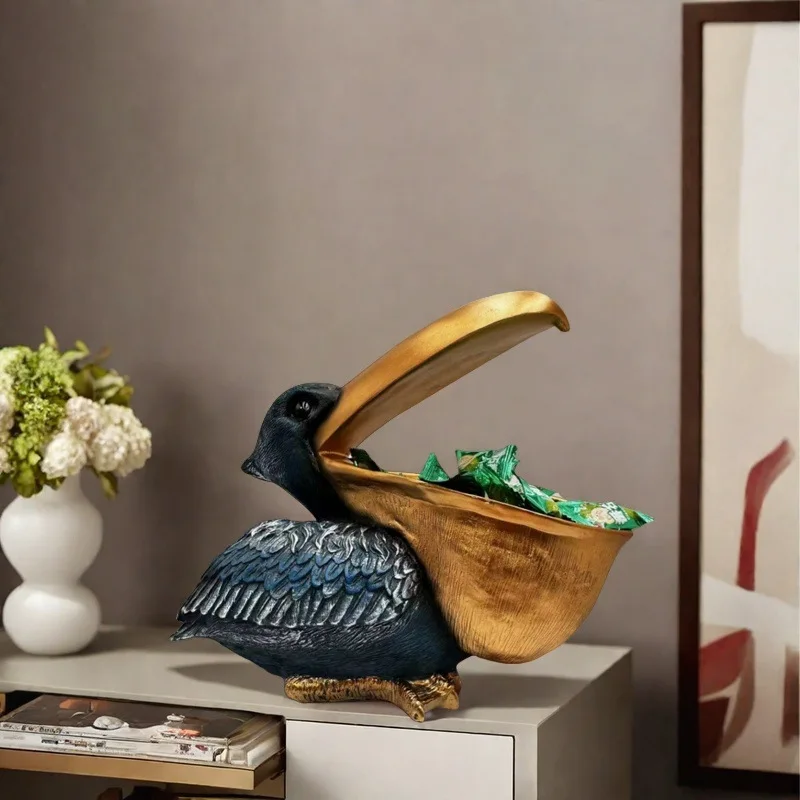 Pelican Storage Bowl Resin FigurineShiny Multicolor Bird Statue Key Holder Candy Dish Entryway Organizer Coastal Home Decor Gift